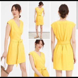 NWT Everlane Japanese GoWeave Short-Sleeve Mini Wrap Dress Yellow Sz 4